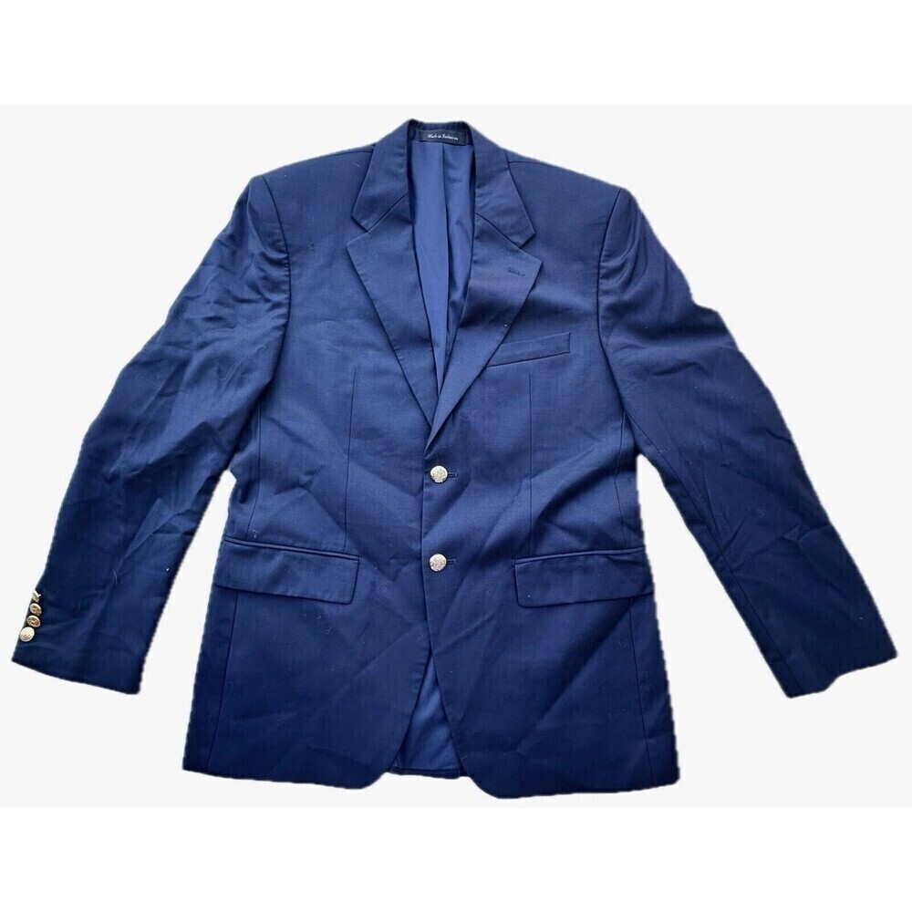 VTG Ralph Lauren Blazer Solid Navy Blue Two Gold Buttons 100% Wool Men’s Sz 48